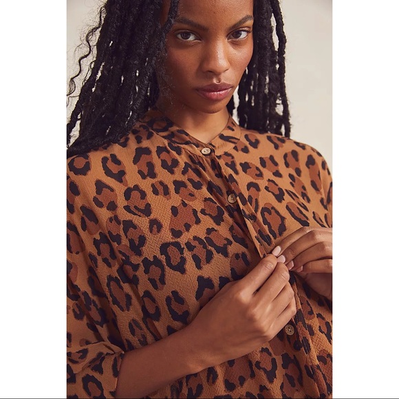 NWT RARE Free People intimately wake up shirt deep red combo / purple leopard - Picture 12 of 13